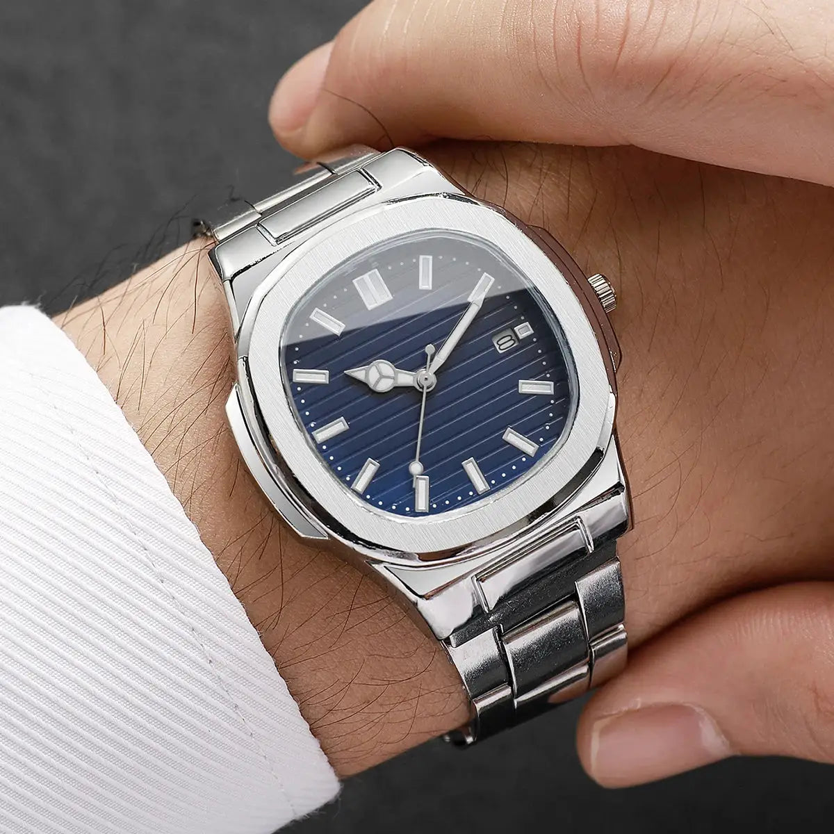 1PC Surprise Watch Mystery Box-Fashion Square Men Business Watches Stainless Steel Calendar Quartz Watch (Without Box) by All Mart Bristol Ltd