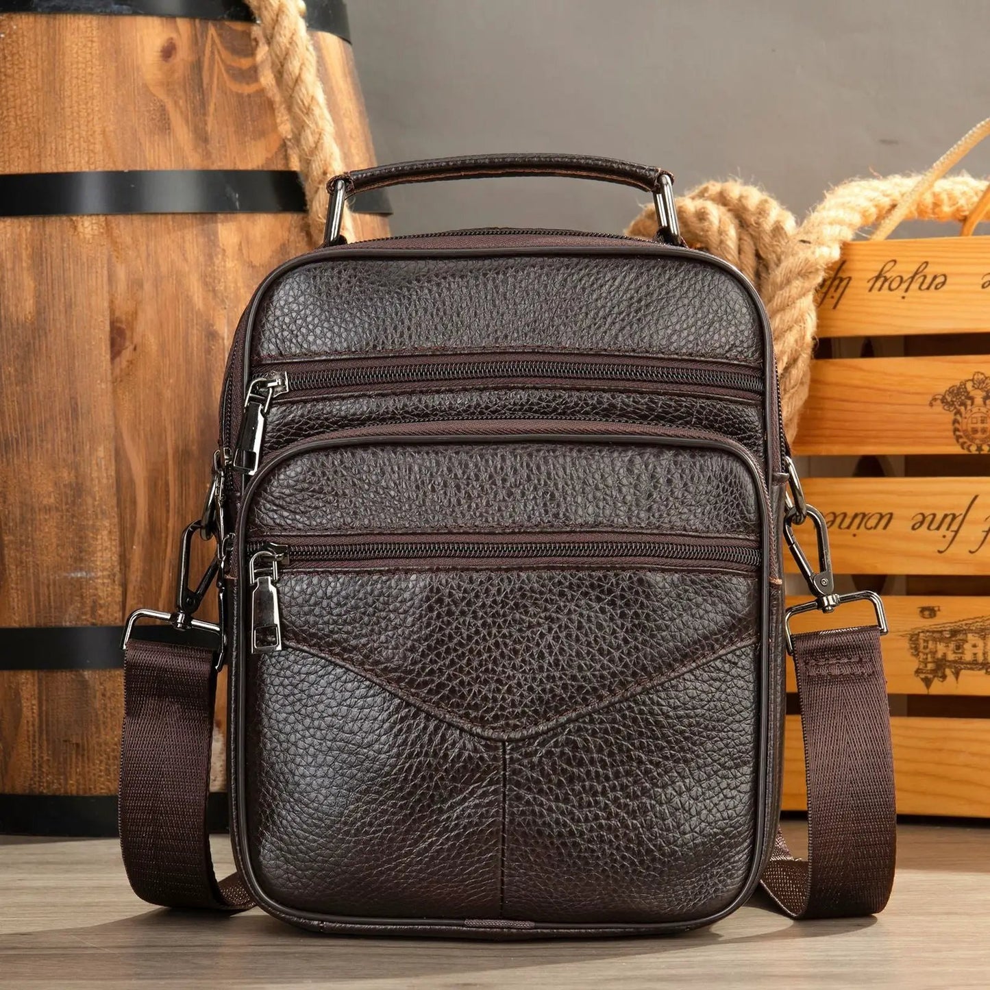 Men's Top Grain Leather Large Capacity Business Commuter Crossbody Bag Genuine Leather by Dropshipman
