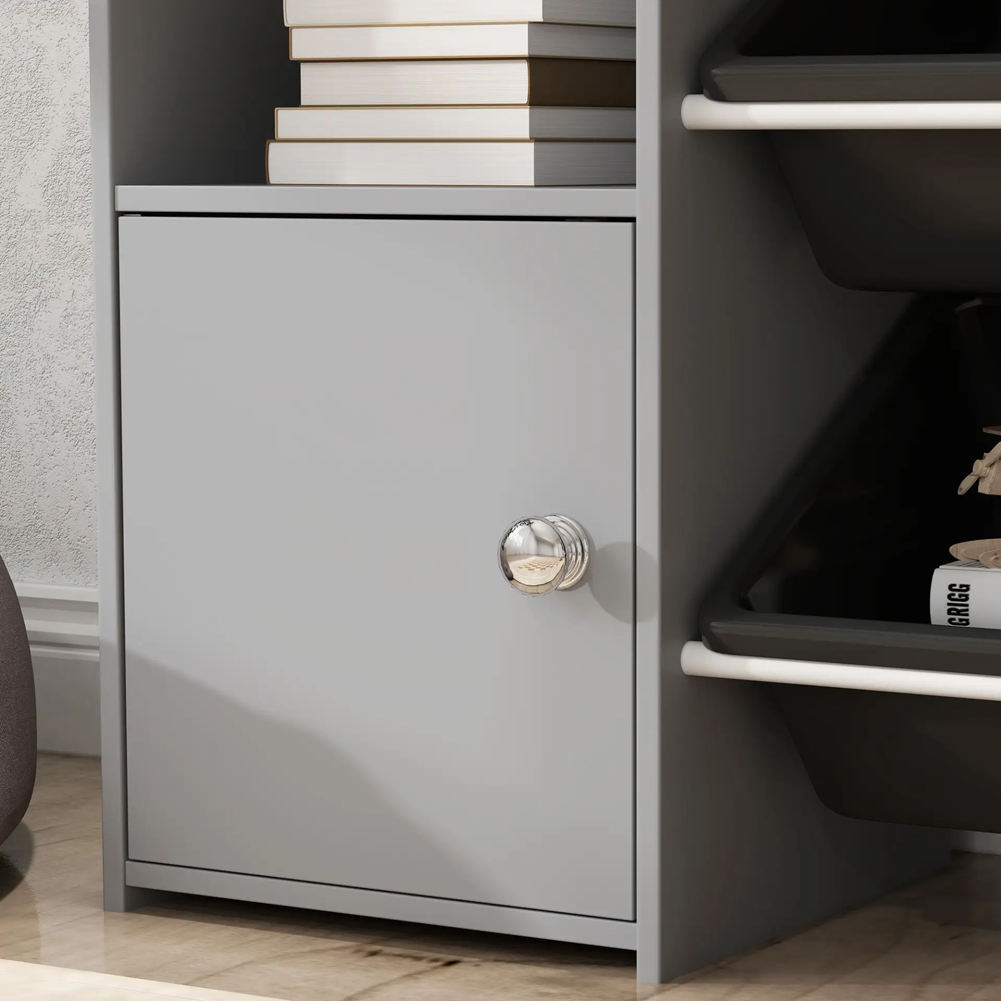 AIYAPLAY Toy Storage Unit with 8 Removable Bins, Storage Shelves, Cabinet, Grey by All Mart Bristol Ltd