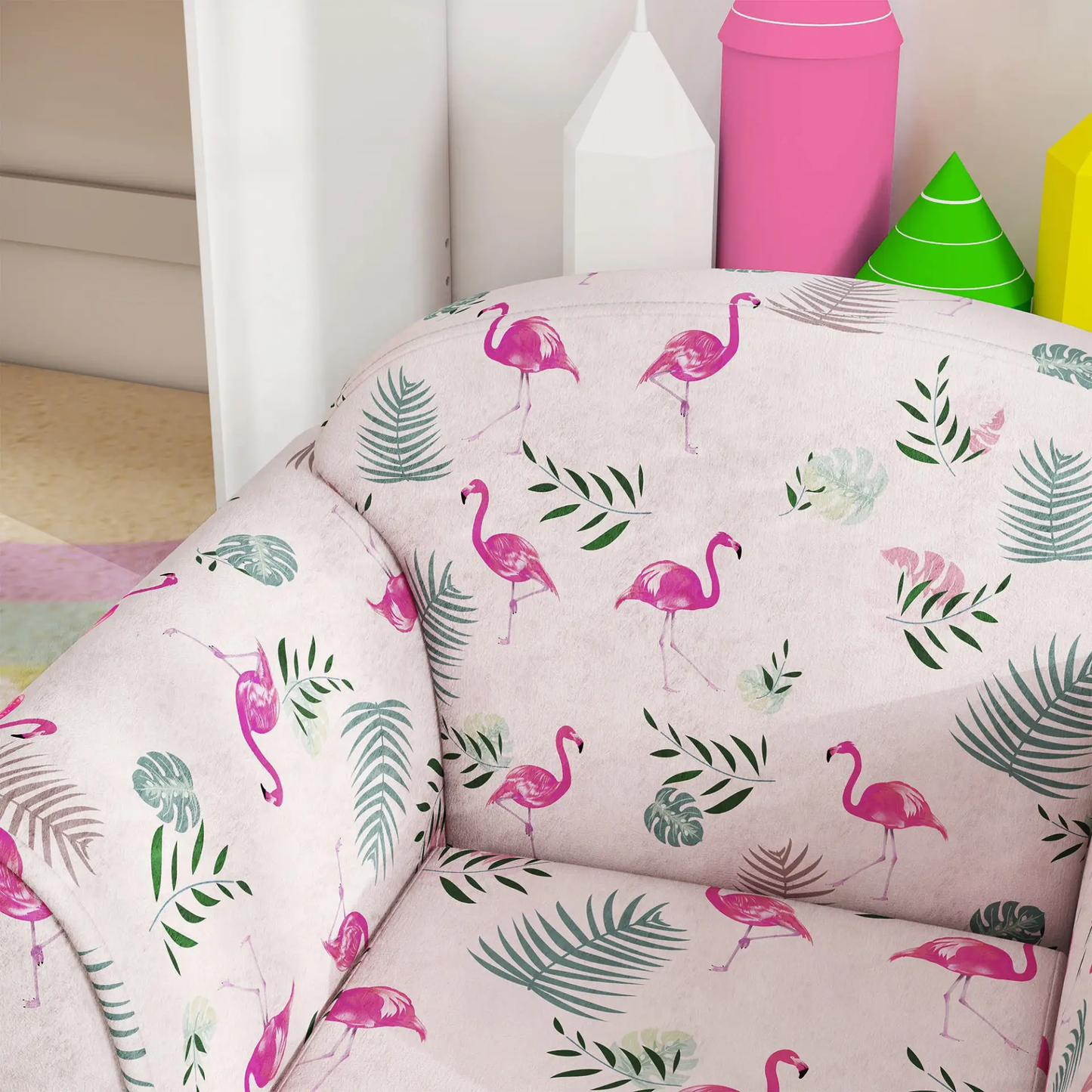 AIYAPLAY Kids Armchair with Flamingo Design, Wooden Frame, for Bedroom, Playroom, Kids Room - Pink by All Mart Bristol Ltd