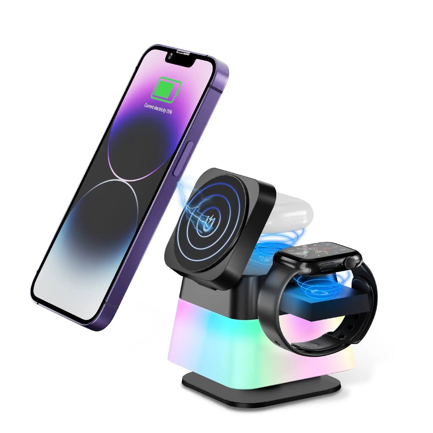 4 In 1 Rotatable Colorful Lighting Wireless Charger Stand For Phone 15 14 13 12 Pro Max 8 7 Holder Magnetic Fast Charging Station by Dropshipman