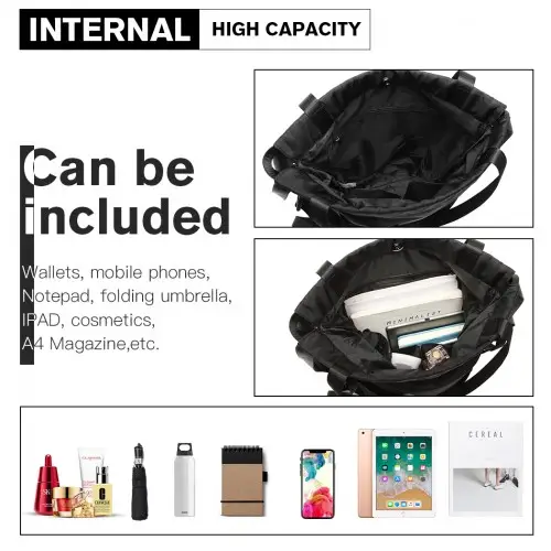 E6912 - Kono Nylon Multi Way Drawstring Backpack Shoulder Bag - Black by All Mart Bristol Ltd