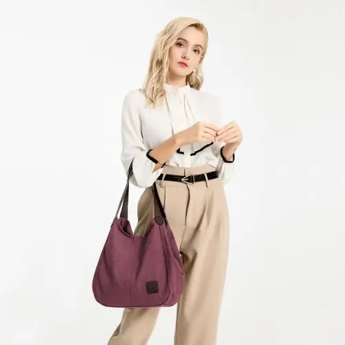 EB2040L - Kono Canvas Shoulder Tote Bag - Claret by All Mart Bristol Ltd