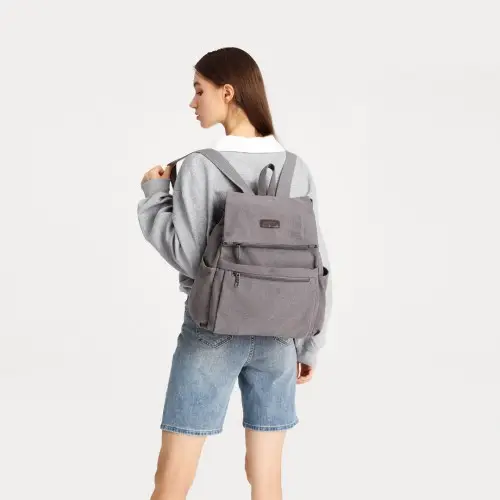 EB2233 - Kono Canvas Clamshell Drawstring School Backpack - Grey by All Mart Bristol Ltd