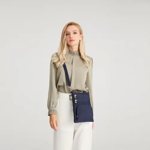 EB2228 - Kono Casual Multi Pocket RFID Blocking Cross body Bag - Navy by All Mart Bristol Ltd