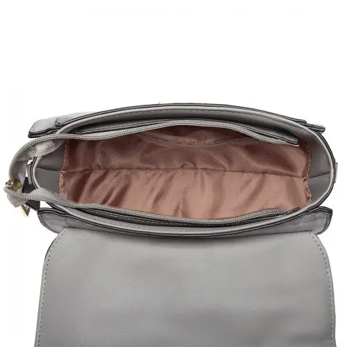 LB6872 - Miss Lulu Matte PU Leather Midi Handbag Cross Body Bag - Grey by All Mart Bristol Ltd