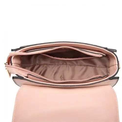 LB6872 - Miss Lulu Matte PU Leather Midi Handbag Cross Body Bag - Pink by All Mart Bristol Ltd