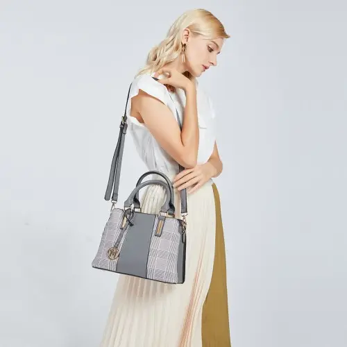 LG2001 - Miss Lulu Gingham Plaid Panel Shoulder Bag - Grey by All Mart Bristol Ltd