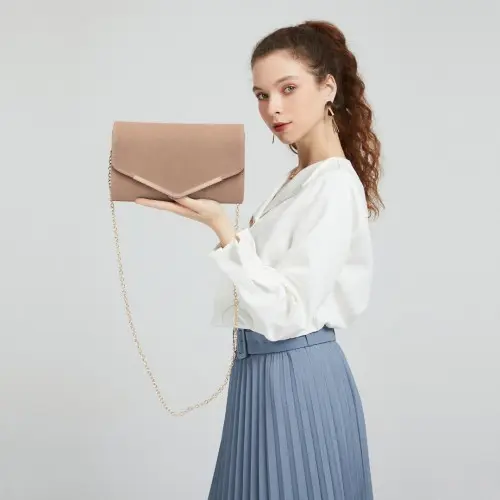 LH1756 - Miss Lulu Leather Look Envelope Clutch Bag - Beige by All Mart Bristol Ltd