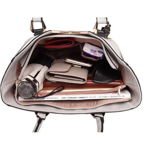 LG1641 - Miss Lulu Leather Look V-Shape Shoulder Handbag - Grey by All Mart Bristol Ltd