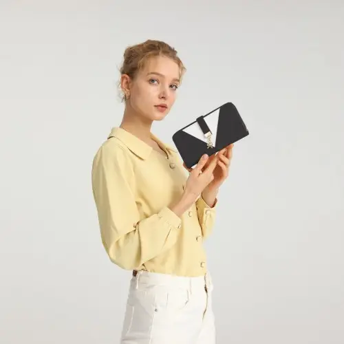 LP2216 - Miss Lulu Two Tone Women's Leather Look Clutch Purse - Black by All Mart Bristol Ltd