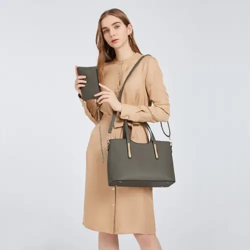 S1719 - Miss Lulu Pu Leather Handbag & Purse - Grey by All Mart Bristol Ltd