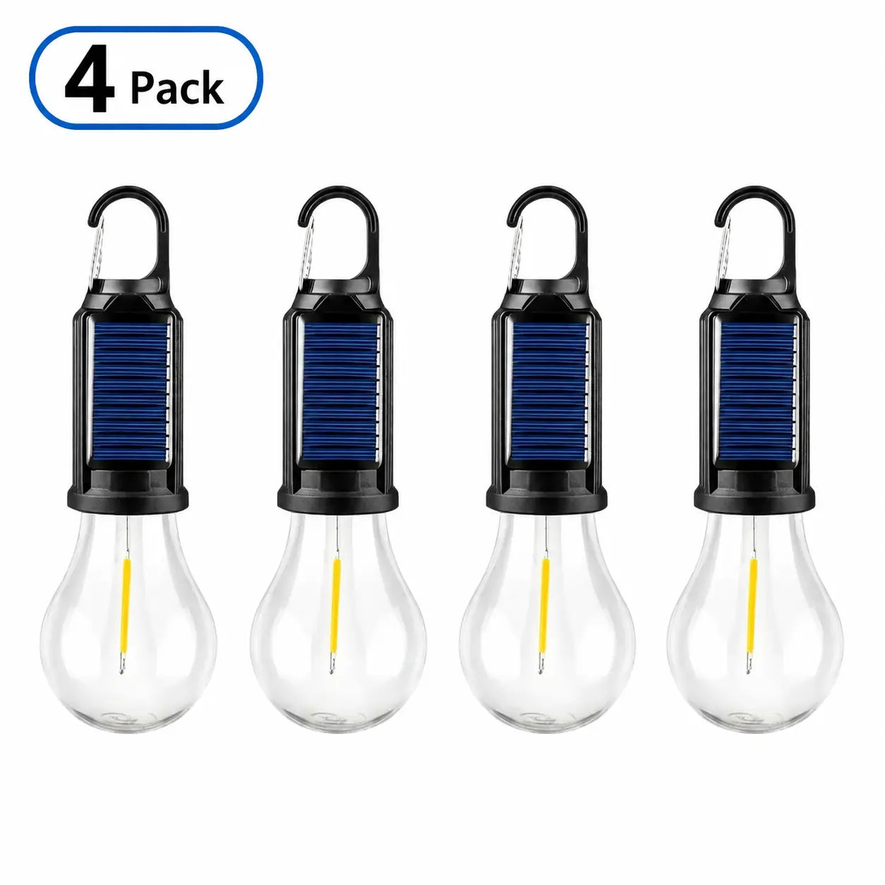 Solar LED Hanging Light, Portable Camping Lantern with Hook, USB Rechargeable & Solar Powered, Waterproof Outdoor Bulb with Warm LED Light, Adjustable Brightness for Hiking, Emergency, Tent, and Home Use