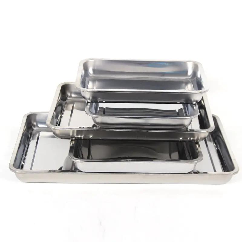 Stainless Steel Storage Trays Square Plate Thickening Pans Rectangular Tray Barbecue Deep Rice Dishes Bbq Kitchen Accessories by Dropshipman