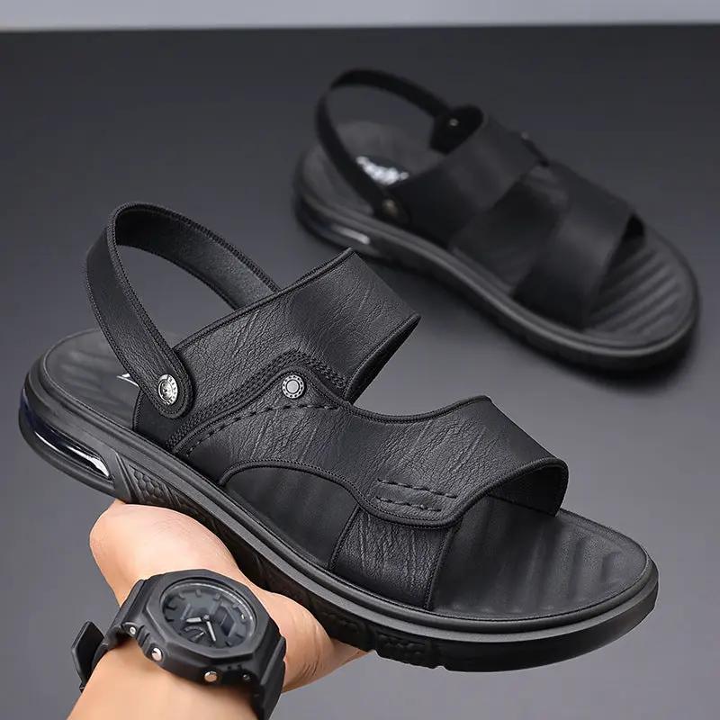 New Summer Genuine Leather Double Sole Middle-aged And Elderly Casual Beach Non-slip Men's Sandals by Dropshipman