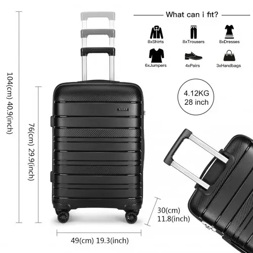 K2091L - Kono Multi Texture Hard Shell PP Suitcase 3 Pieces Set - Classic Collection - Black by All Mart Bristol Ltd