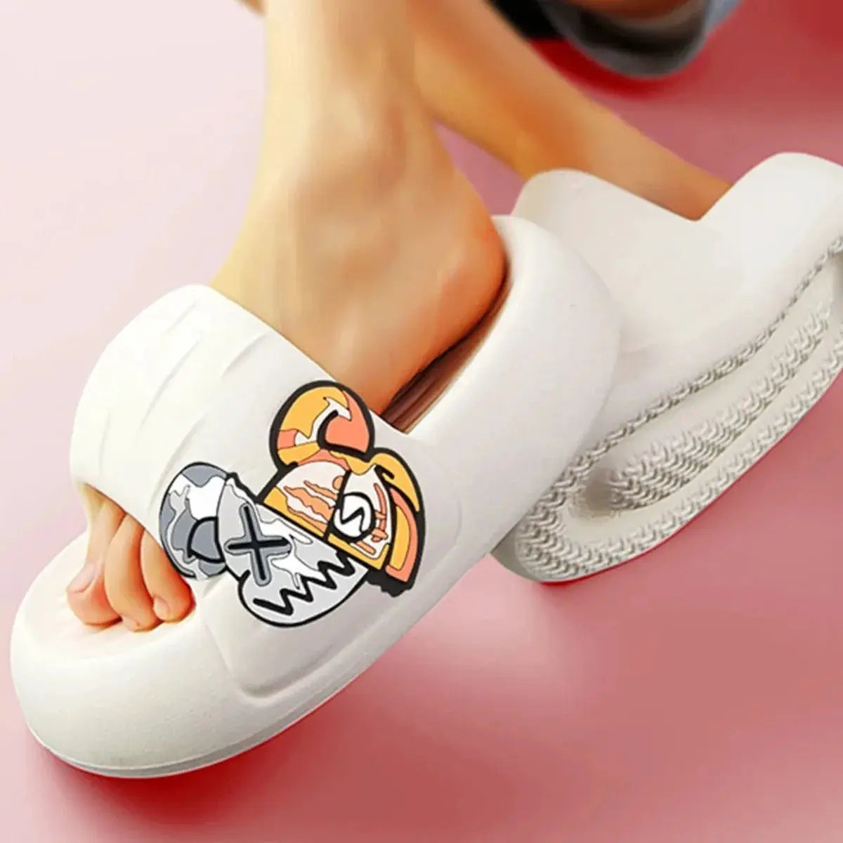 Women's House BathSlippers Thick Sole Personality Cool Bear Pattern Design Casual Fashion Black White Beach IndoorSummer Couple by All Mart Bristol Ltd