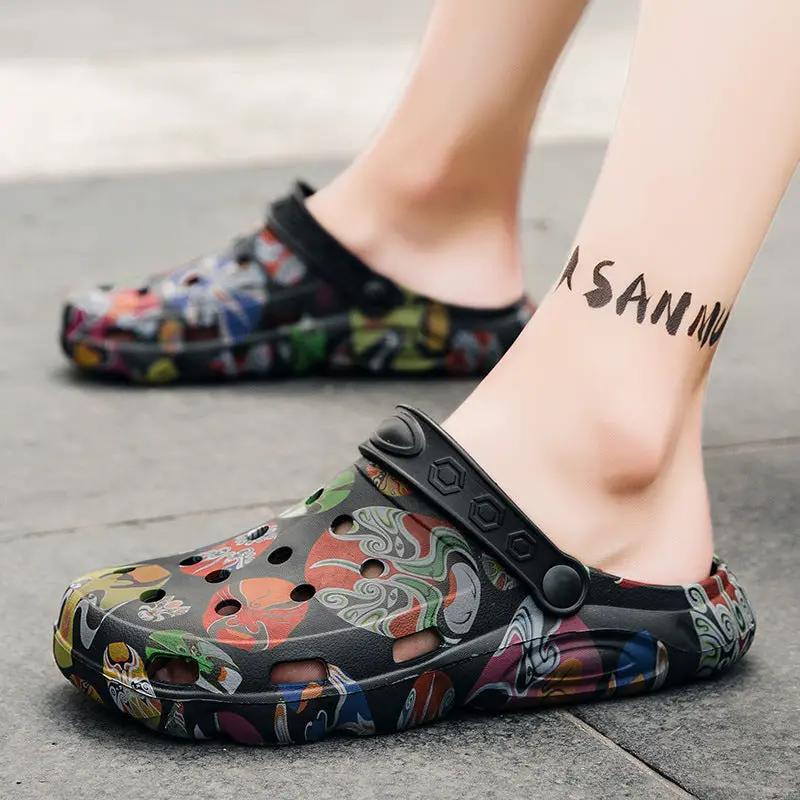 Male Personality Graffiti Two Wear Half Slippers by Dropshipman