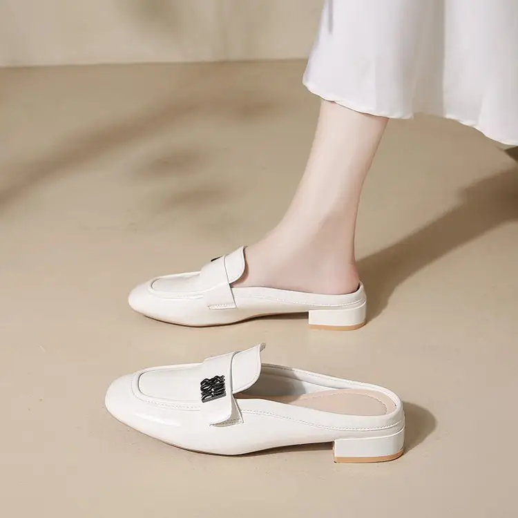 2026 New British Style Square Toe Mules For Women, Outdoor Wear, Elegant Lady Style Closed Toe Mary Janes, Block Heel Plus Size Slip-on Shoes by Dropshipman