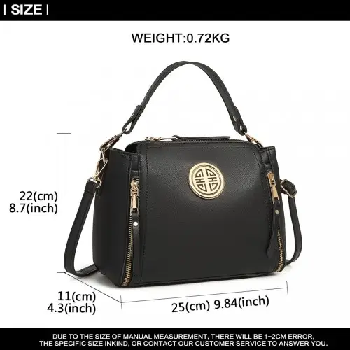 E1851 - Miss Lulu Leather Look Dual Zipped Handbag - Black by All Mart Bristol Ltd