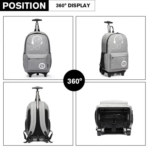 E6877 - Kono Multi-functional Glow-in-the-Dark Trolley Backpack - Grey by All Mart Bristol Ltd