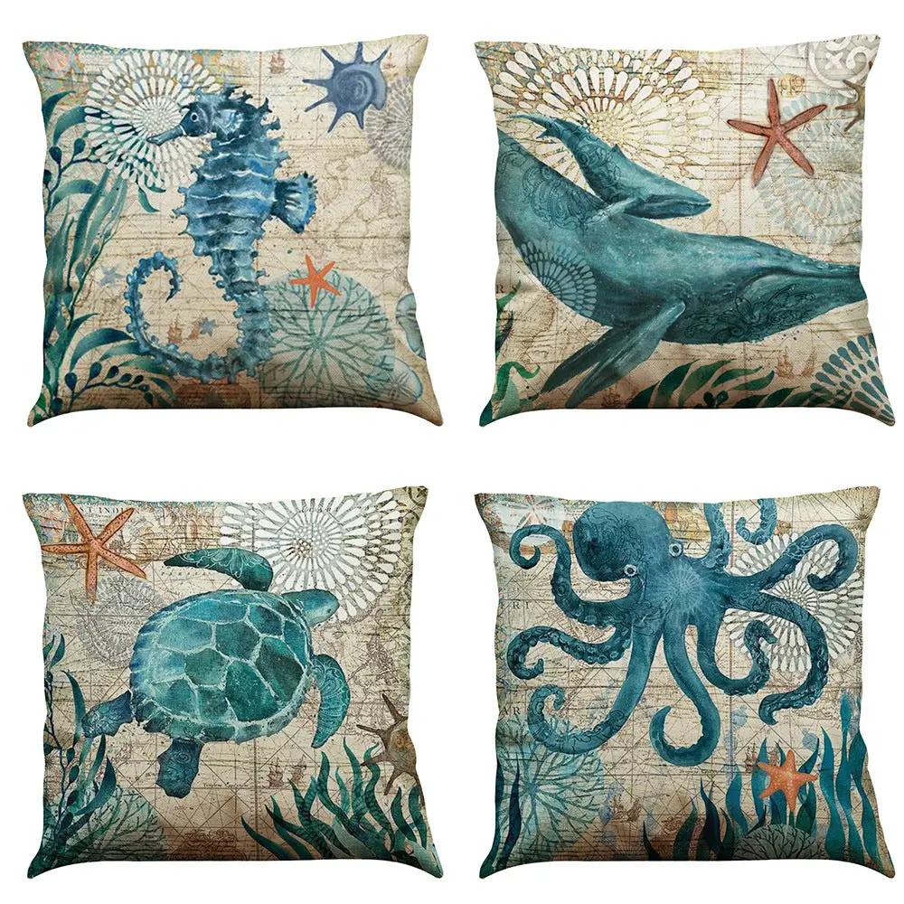 Cushion Covers Sea Turtle Printed Throw Pillow Cases For Home Decor Sofa Chair Seat by Dropshipman