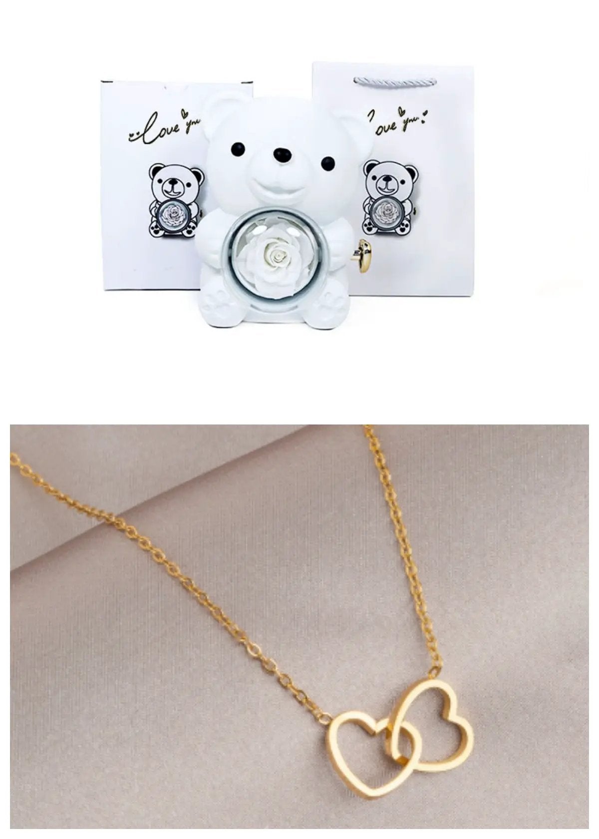 Rotating Bear Gift Box Eternal Rose Teddy Bear Jewelry Box With Necklace Valentine Wedding Special Present For Girlfriend Anniversary Gift Jewelry Box by Dropshipman