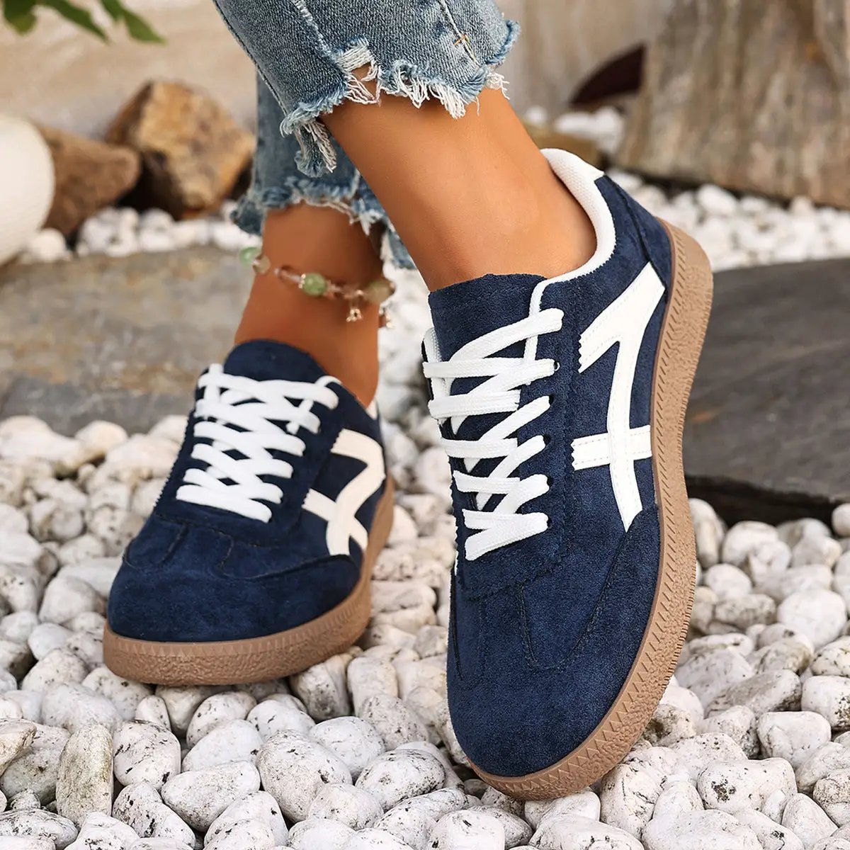 Versatile Lace-up Low-top Athletic Sneakers by Dropshipman