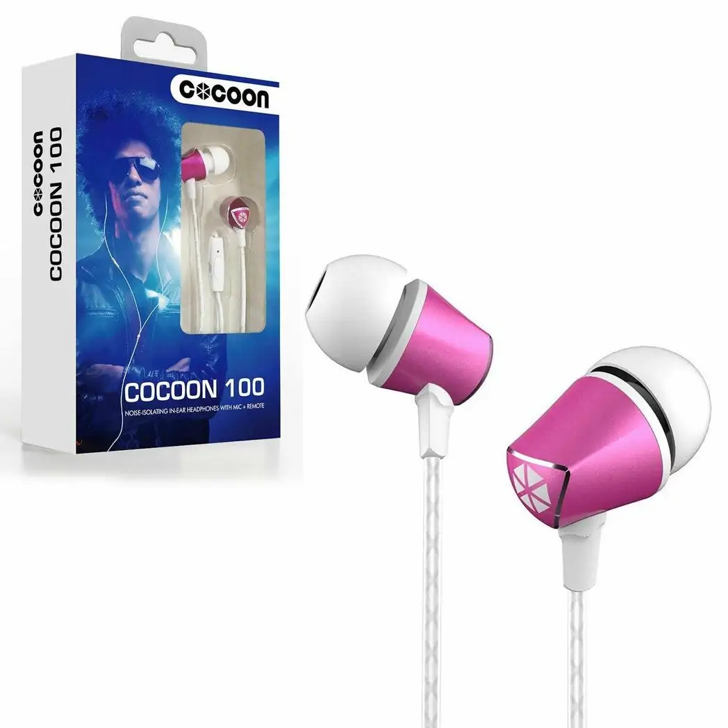 Cocoon 100 Series Noise-Isolating Tangle Free In-Ear Headphone for Smartphone Cerise Pink