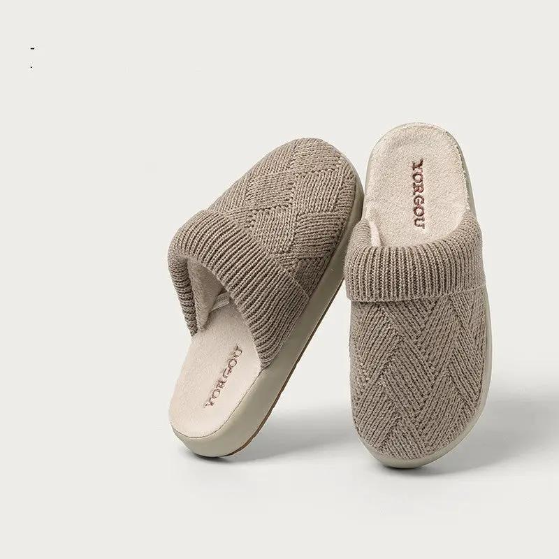 Yuangang Wool Cotton Slippers Women's Fleece-lined Thermal Indoor Floor Thick Bottom Non-slip Household Men's Winter by Dropshipman