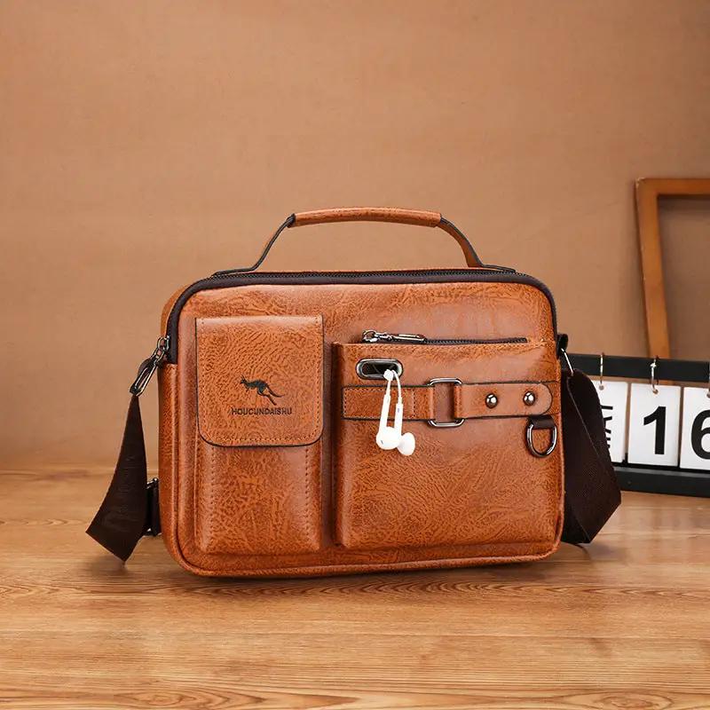 Men's Large Capacity PU Shoulder Bag Retro Business Style by Dropshipman