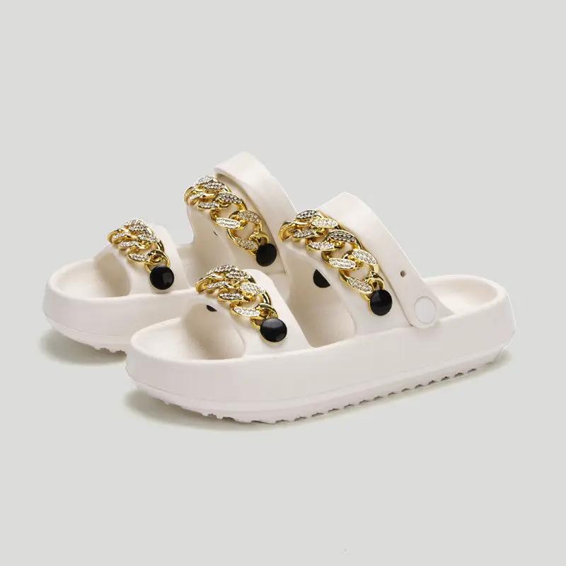 Chains Thick-soled Slippers For Women Indoor Floor House Shoes Summer Outdoor EVA Sandals Two-wearing Beach Shoes by Dropshipman