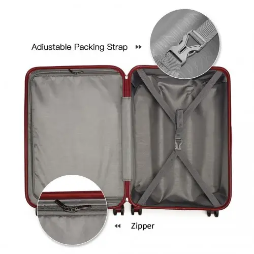 K1871-1L - Kono ABS 24 Inch Sculpted Horizontal Design Suitcase - Burgundy by All Mart Bristol Ltd