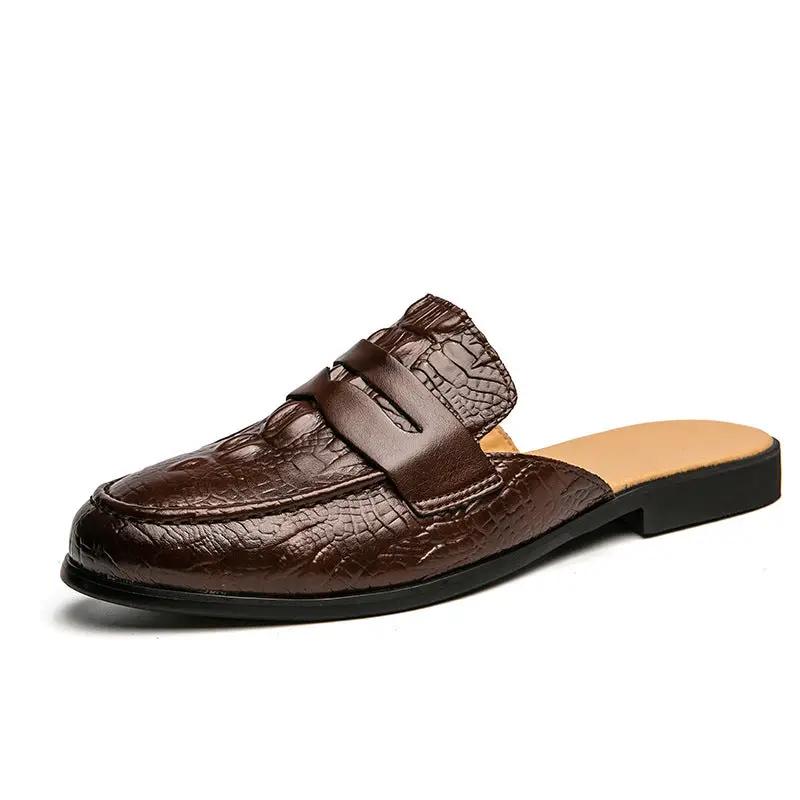 Men's Closed Toe Half-support Leather Shoes Crocodile Pattern by Dropshipman