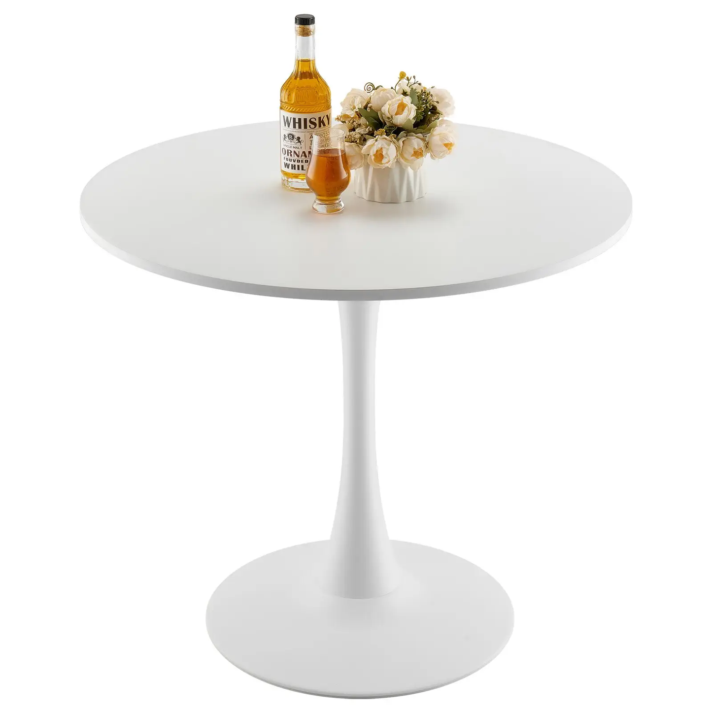 VEVOR Round Dining Table, 31.5 in Wood Table for 2-4 Person, Modern Circle Furniture, Leisure Coffee Office Tables with Pedestal Base in Tulip Design, for Home Kitchen Living Room, White(Only Table) by All Mart Bristol Ltd