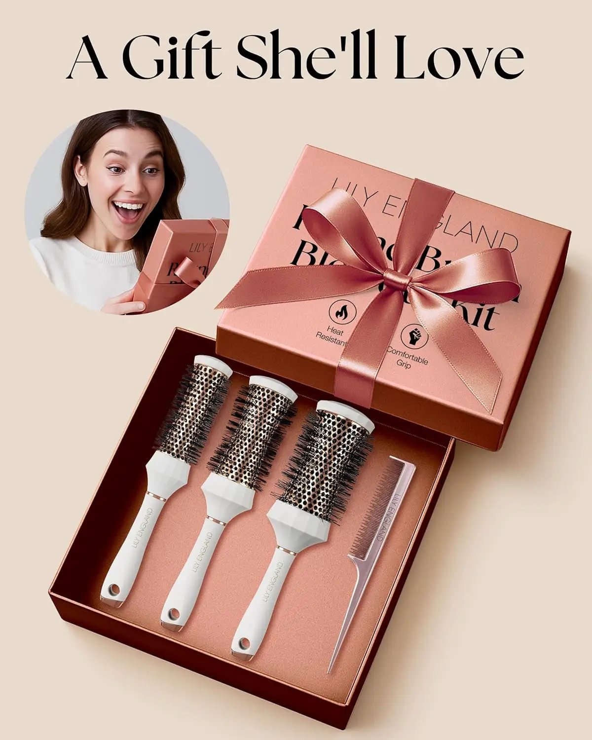 Professional Round Hair Brush Set - 4 Piece Blow Dry Kit with 3 Round Brushes & Comb - Perfect Beauty Gift for Women by All Mart Bristol Ltd