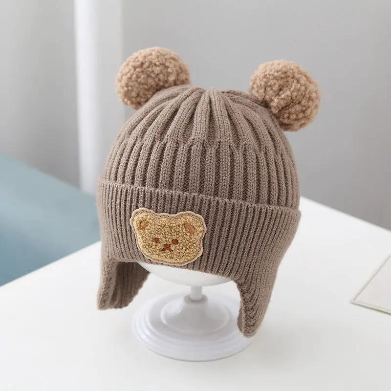 Baby Hat Warm Earflaps Cap Cute Bear Baby Knitted Woolen Cap by Dropshipman