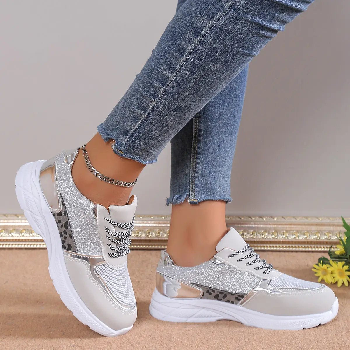 Women's Lace Up Sneakers Breathable Mesh Flat Shoes Fashion Casual Lightweight Running Sports Shoes by Dropshipman