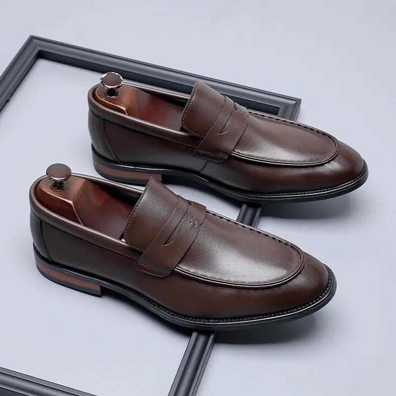 British-style Minimalist Business Formal Slip-on Casual Mens Leather Shoes by Dropshipman