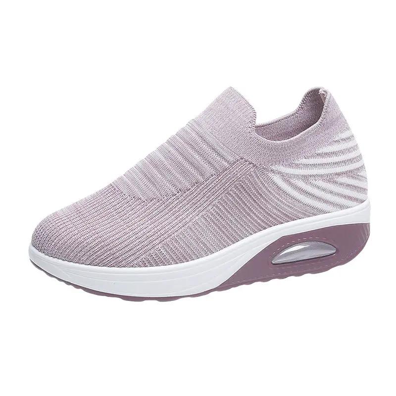 New Stripe Design Mesh Shoes Fashion Slip On Air Cushion Shoes Breathable Round-toe Flats Women by Dropshipman