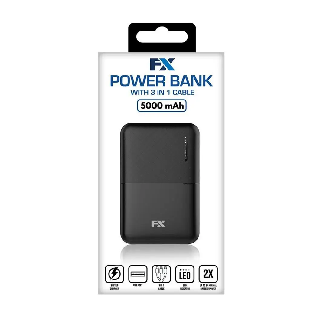FX Power Bank 5000 mAh with Type C Input, Compitable with smartphones - Black by FX
