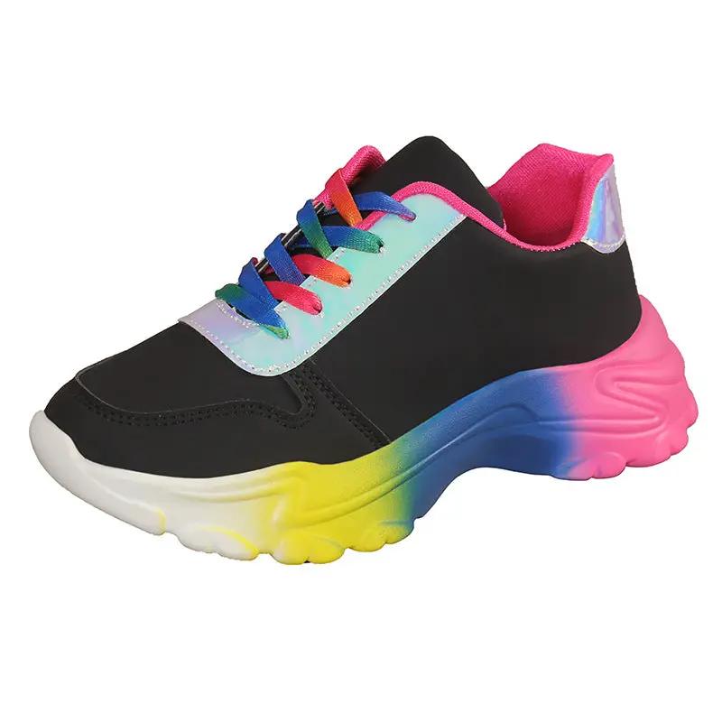 INS Style Rainbow Color Sports Shoes For Women Thick Bottom Lace-up Sneakers Fashion Casual Lightweight Running Walking Shoes by Dropshipman
