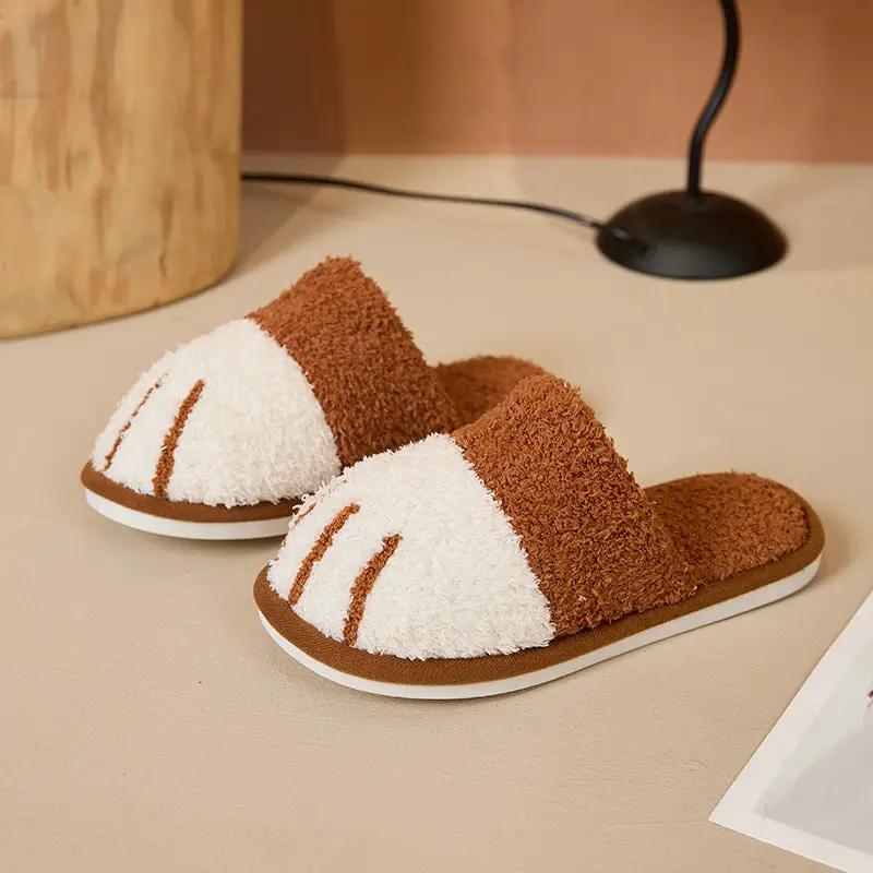 Cute Cartoon Cat Paw Plush Slippers For Home by Dropshipman