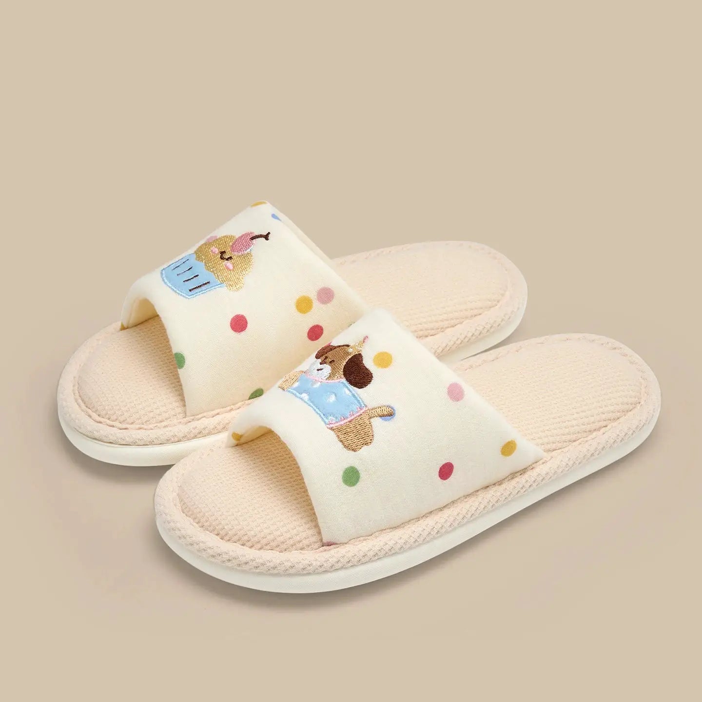Women's Cartoon Embroidery Linen Slippers, Breathable Cotton Linen House Shoes, Comfortable Non-Slip Indoor Home Slides by All Mart Bristol Ltd