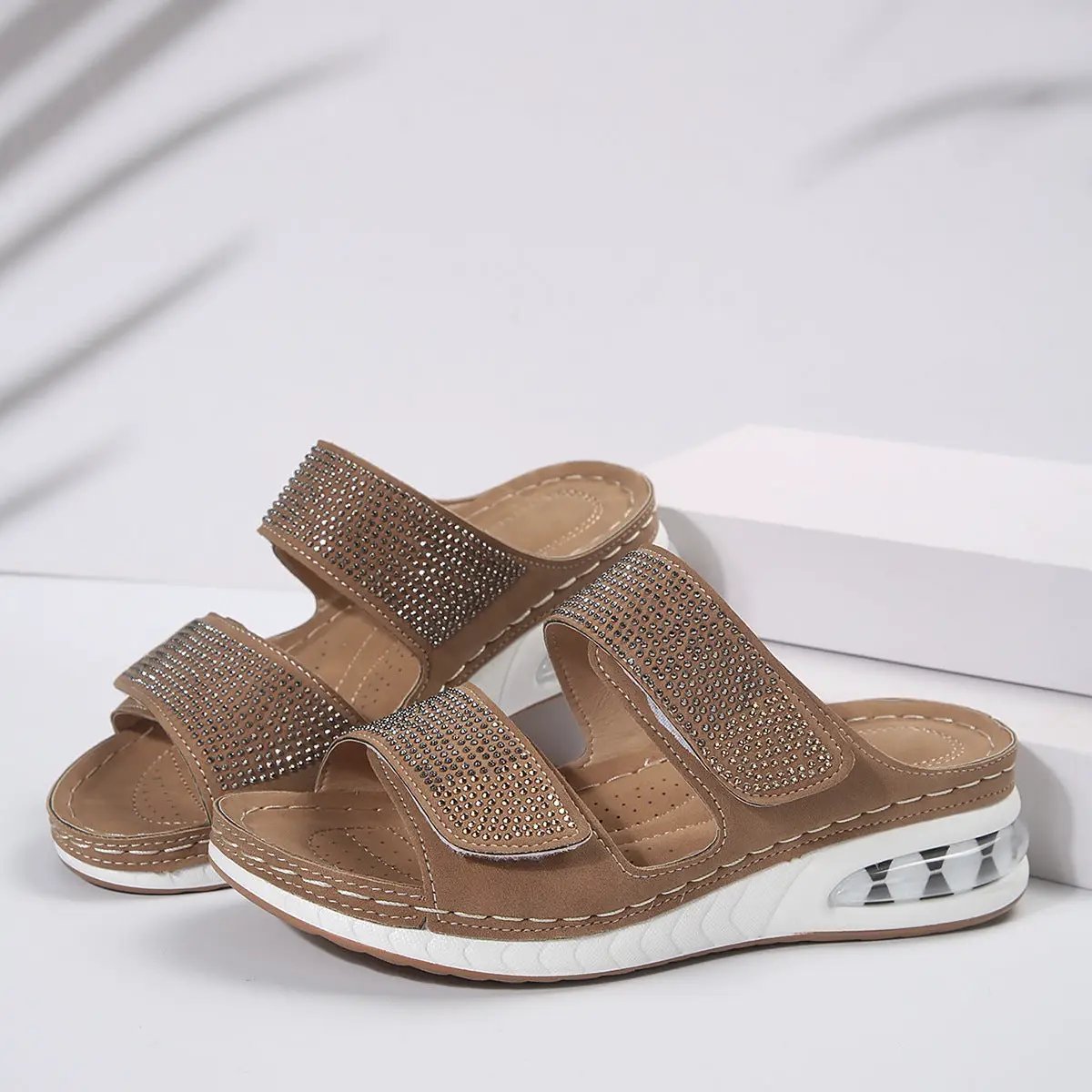 New Air Cushion Wedges Sandals Summer Casual Rhinestone Slides Roman Sandals For Women Non-slip Beach Shoes by Dropshipman