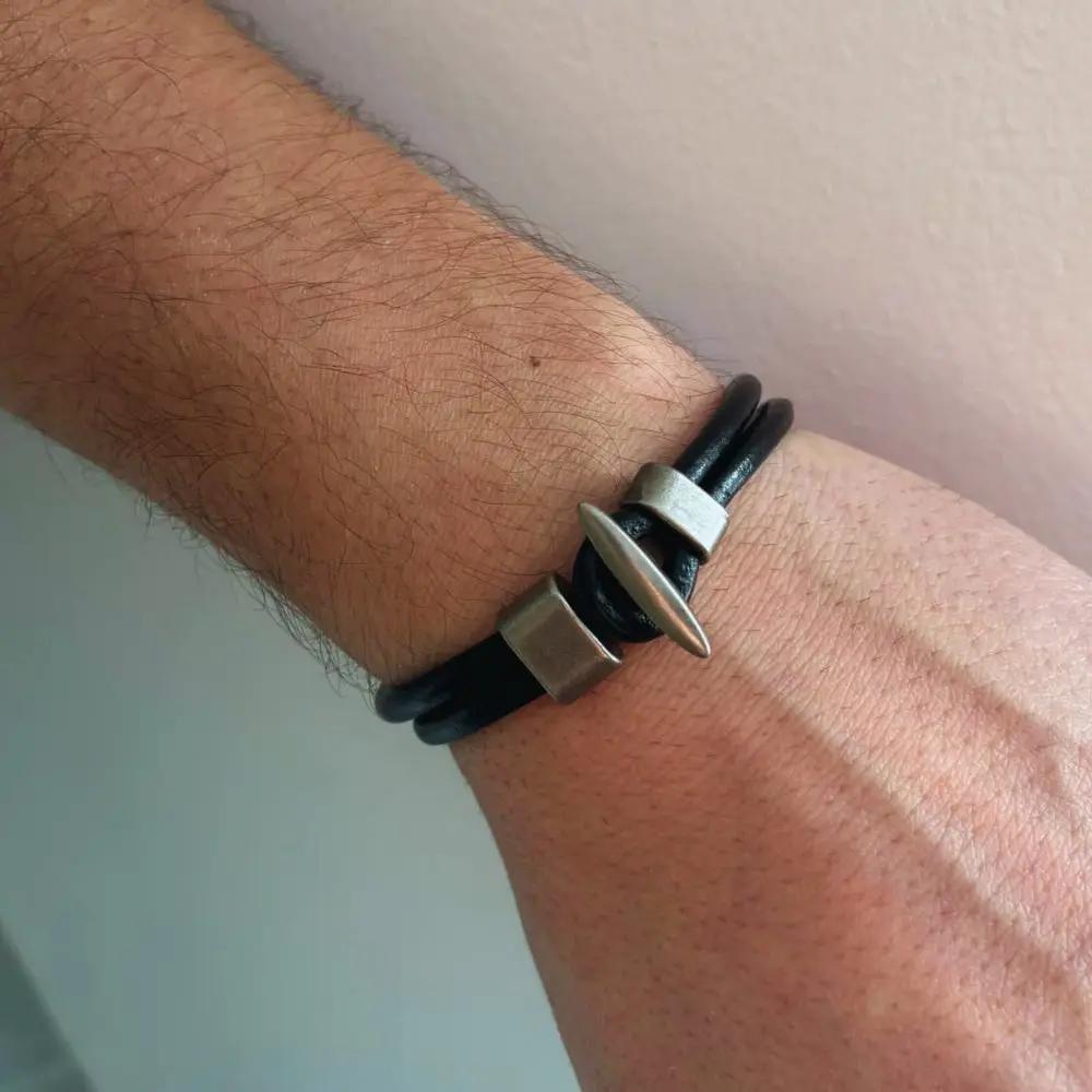 Men's Black Double Leather Bracelet by AyeDoGifts