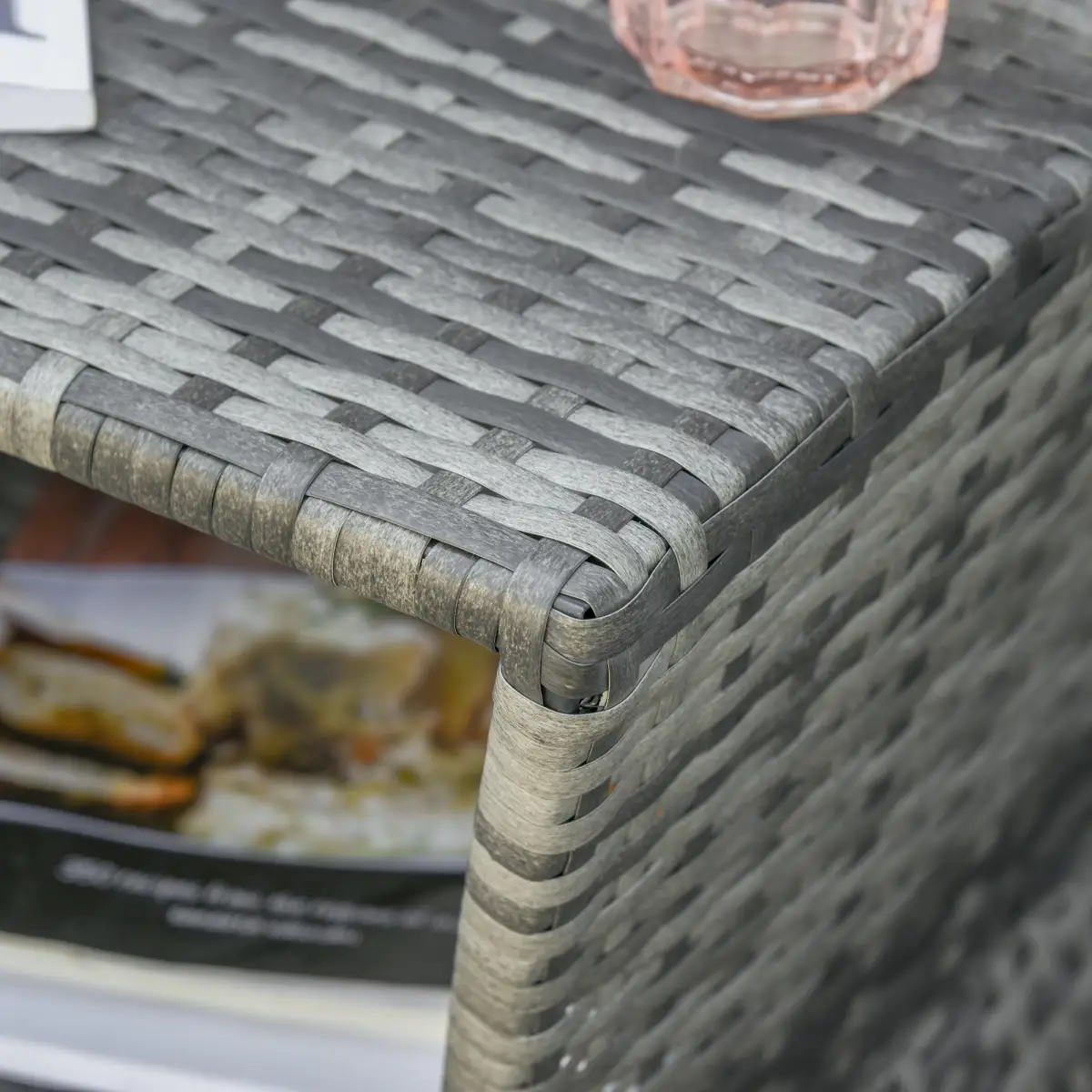 Outsunny Rattan Wicker Tea Coffee Table w/ Umbrella Hole and Storage Space Grey by Outsunny
