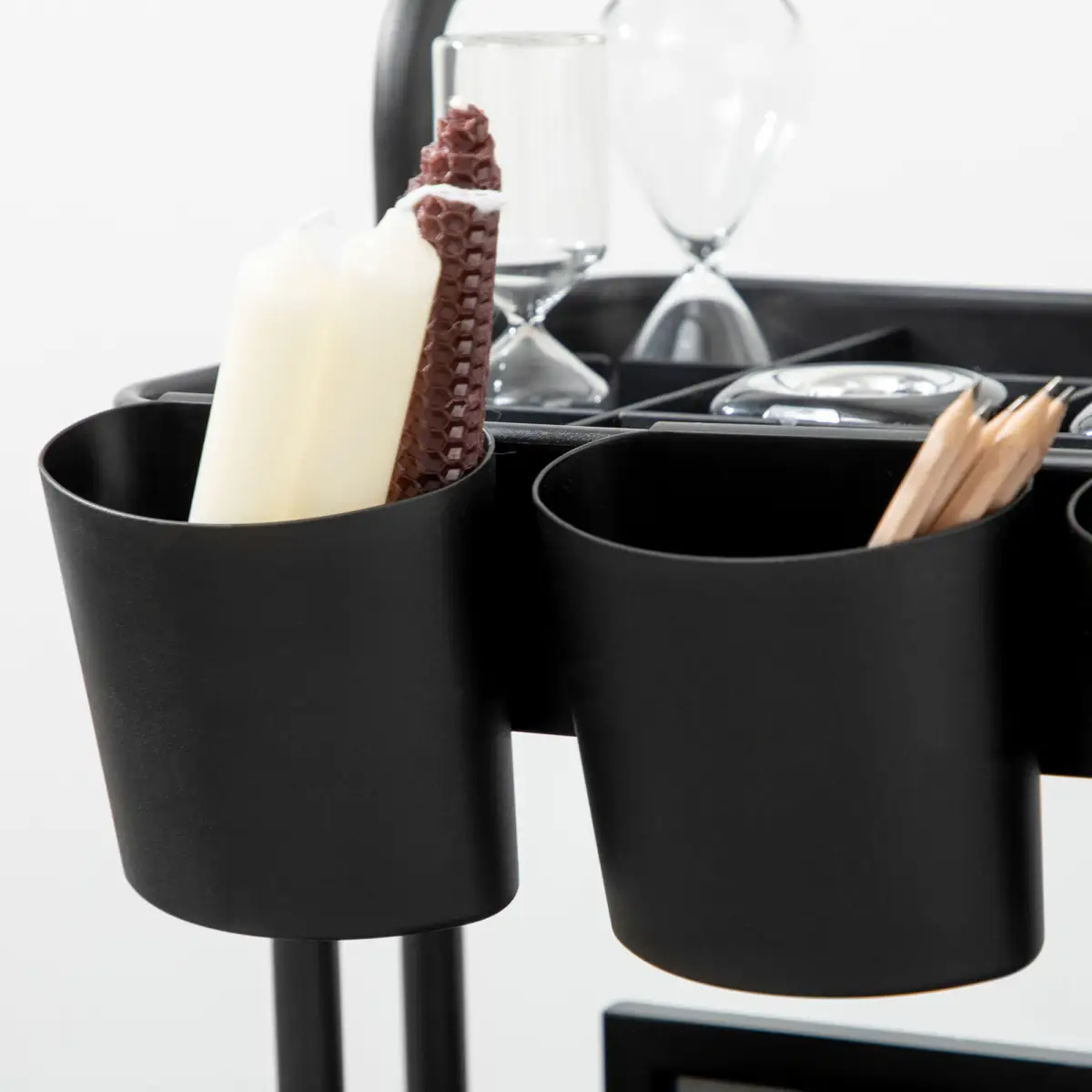 3-Tier Utility Cart, Serving Trolley with Mesh Baskets Removable Boxes, Black by Unbranded