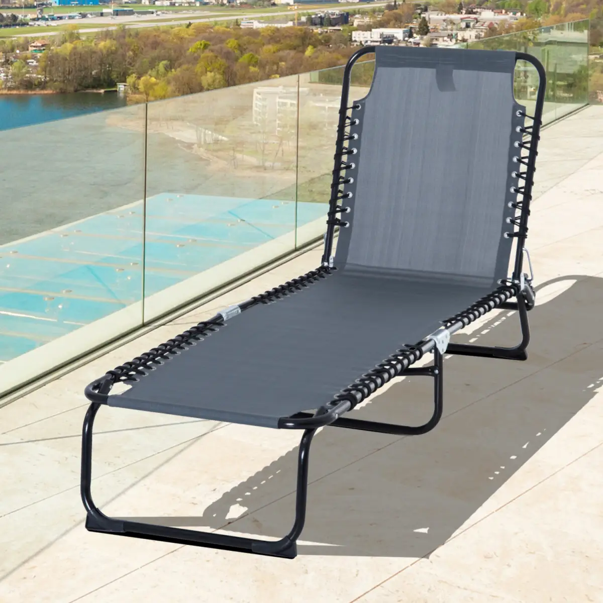 Foldable Sun Lounger Deck Beach Reclining Seat Bed Garden Chair Outsunny by Unbranded