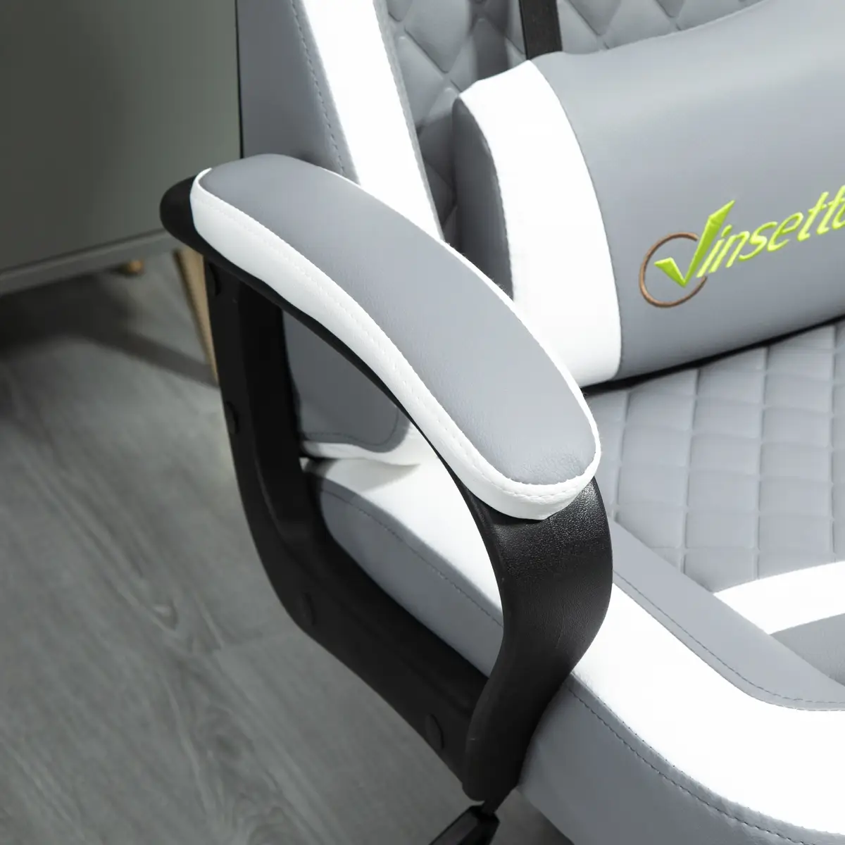 Racing Gaming Chair w/ Lumbar Support, Headrest, Gamer Office Chair, Grey White by Unbranded